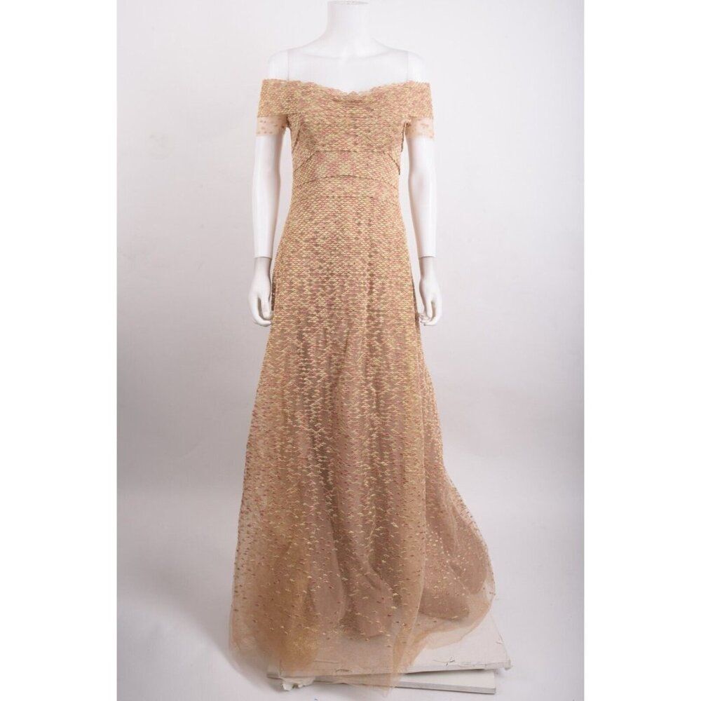 Rene Ruiz Womans Evening Gown Dress Size 6 Tan Pink Metallic shimmer NWT $1695